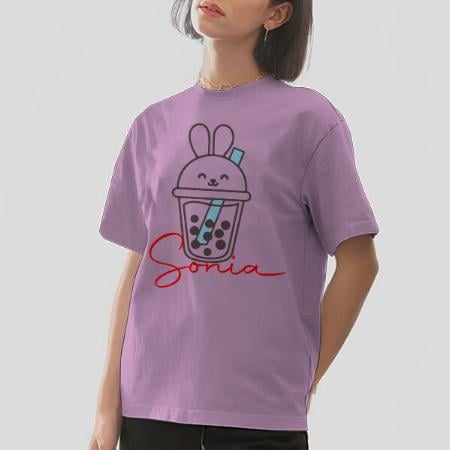 Cute Bunny Oversized Hip Hop Customized Printed Women's Half Sleeves Cotton T-Shirt