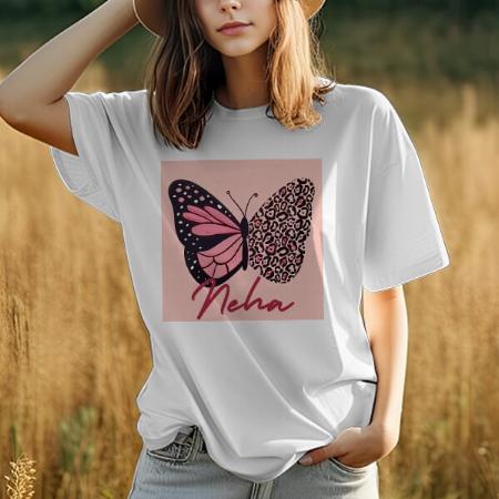 Butterfly Oversized Hip Hop Customized Printed Women's Half Sleeves Cotton T-Shirt