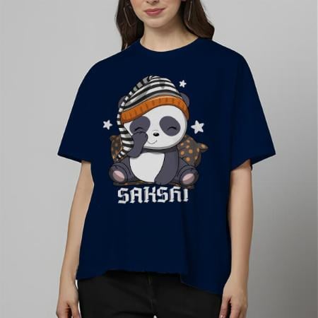 Cozy Panda Oversized Hip Hop Customized Printed Women's Half Sleeves Cotton T-Shirt