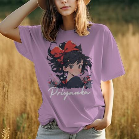 Cute Girl Oversized Hip Hop Customized Printed Women's Half Sleeves Cotton T-Shirt