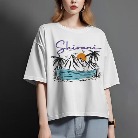 Holiday Vibes Oversized Hip Hop Customized Printed Women's Half Sleeves Cotton T-Shirt