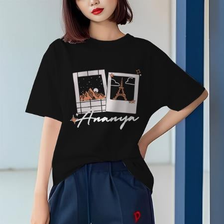 Vacation Pics Oversized Hip Hop Customized Printed Women's Half Sleeves Cotton T-Shirt