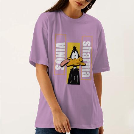 Cartoon Oversized Hip Hop Customized Printed Women's Half Sleeves Cotton T-Shirt