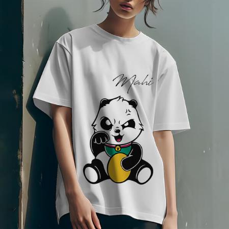 Baby Panda Oversized Hip Hop Customized Printed Women's Half Sleeves Cotton T-Shirt