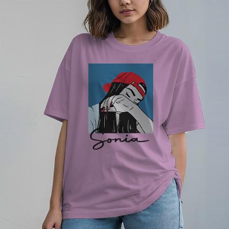 Rockstar Oversized Hip Hop Customized Printed Women's Half Sleeves Cotton T-Shirt