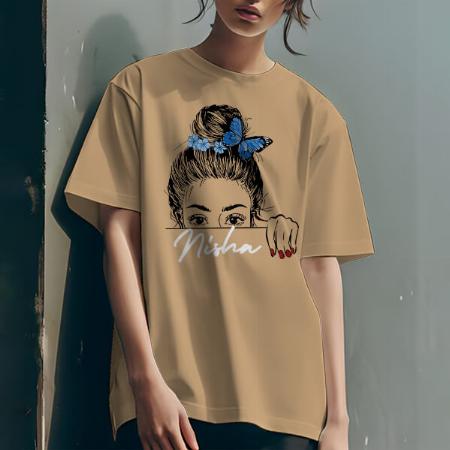 Intense Gaze Oversized Hip Hop Customized Printed Women's Half Sleeves Cotton T-Shirt