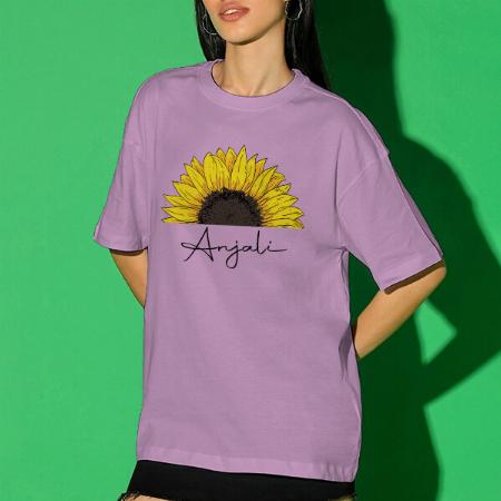 Sunflower Oversized Hip Hop Customized Printed Women's Half Sleeves Cotton T-Shirt