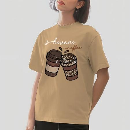 Coffee Oversized Hip Hop Customized Printed Women's Half Sleeves Cotton T-Shirt
