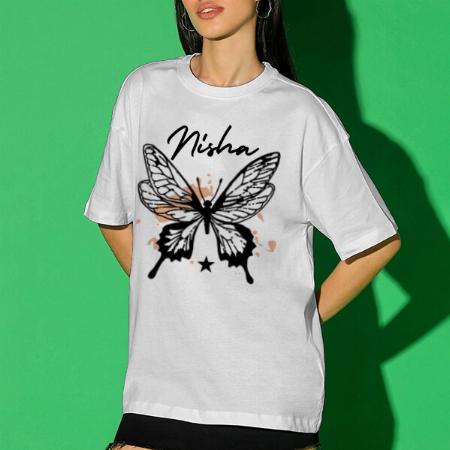 Butterfly Oversized Hip Hop Customized Printed Women's Half Sleeves Cotton T-Shirt