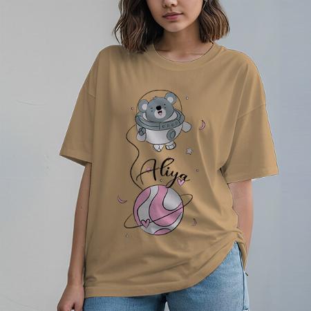 Cute Astro Oversized Hip Hop Customized Printed Women's Half Sleeves Cotton T-Shirt