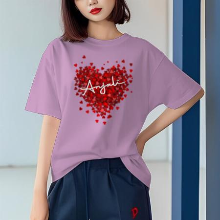 Hearts Oversized Hip Hop Customized Printed Women's Half Sleeves Cotton T-Shirt