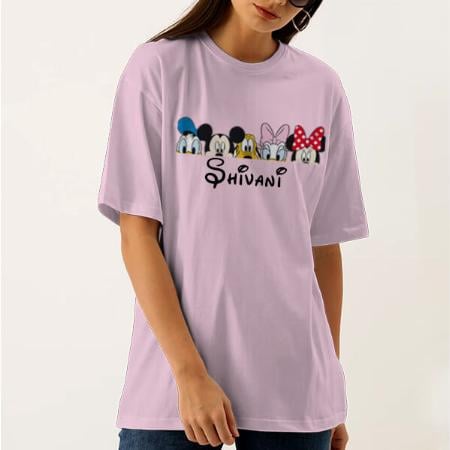 Cartoons Oversized Hip Hop Customized Printed Women's Half Sleeves Cotton T-Shirt