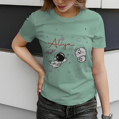 Floating Astronaut Customized Printed Women's Half Sleeves Cotton T-Shirt