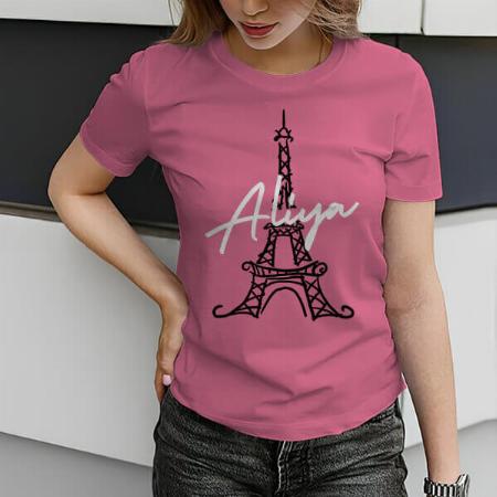 Eiffel Tower Customized Printed Women's Half Sleeves Cotton T-Shirt