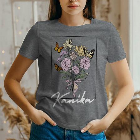 Flowers Customized Printed Women's Half Sleeves Cotton T-Shirt