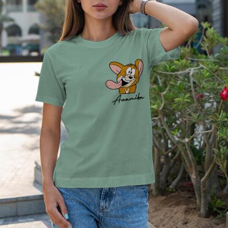 Funny Customized Printed Women's Half Sleeves Cotton T-Shirt