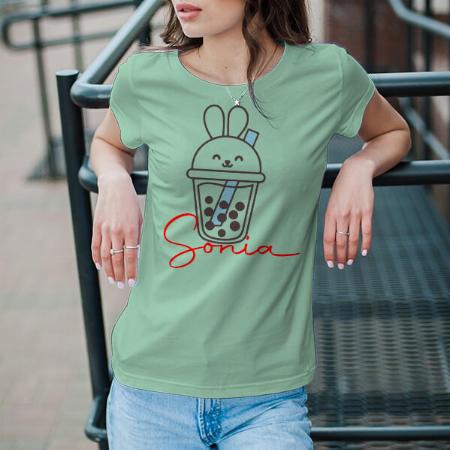 Cute Bunny Customized Printed Women's Half Sleeves Cotton T-Shirt