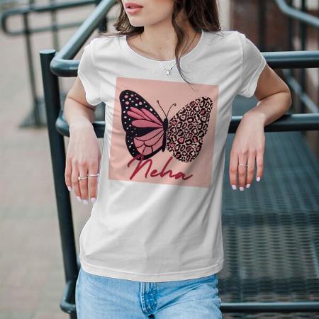 Butterfly Customized Printed Women's Half Sleeves Cotton T-Shirt