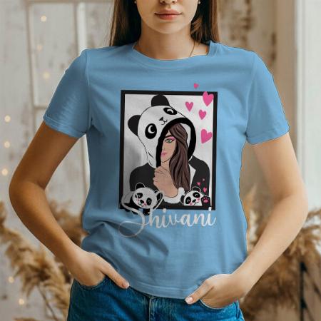 Panda Girl Customized Printed Women's Half Sleeves Cotton T-Shirt