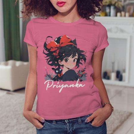 Cute Girl Customized Printed Women's Half Sleeves Cotton T-Shirt