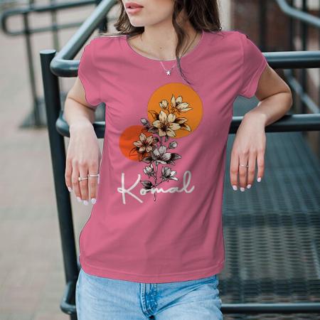 Flowers Customized Printed Women's Half Sleeves Cotton T-Shirt