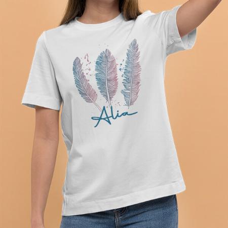 Feathers Customized Printed Women's Half Sleeves Cotton T-Shirt