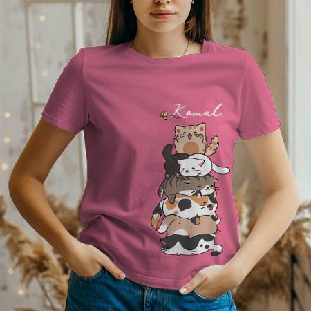 Cat Lover Customized Printed Women's Half Sleeves Cotton T-Shirt