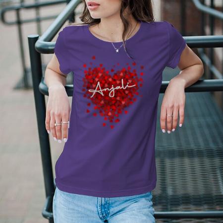 Hearts Customized Printed Women's Half Sleeves Cotton T-Shirt