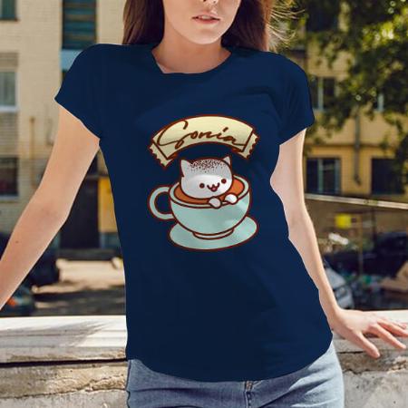Cat in Cup Customized Printed Women's Half Sleeves Cotton T-Shirt