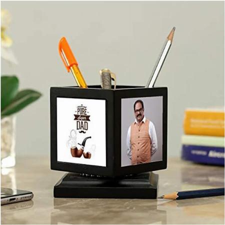 Customized Rotating Photo Printed Wooden Desk & Pen Stand