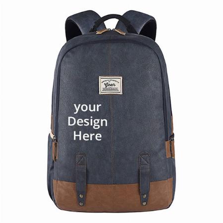 Navy Blue Customized Gear Classic 20L Faux Leather Water Resistant Anti Theft Laptop Bag