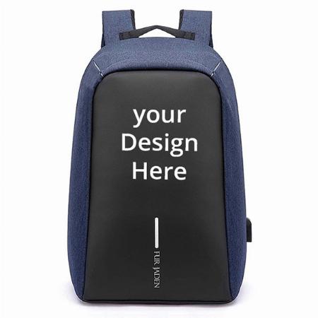 Black Blue Customized Anti Theft Backpack 15.6 Inch Laptop Bag with USB Charging Port
