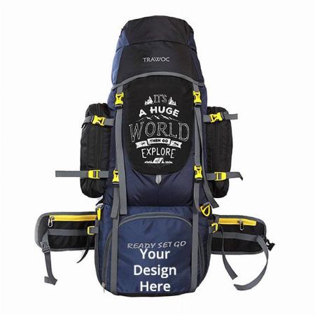 Navy Blue And Black Customized 80 Litre Camping Hiking Trekking Bag Travel Rucksack With Rain Cover / Shoe Compartment