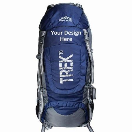 Navy Blue Customized Rucksack, Hiking & Trekking Backpack For Men 70 Litre With Rain Cover And Front Opening