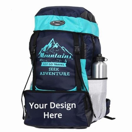 Turquoise Blue Customized 55 L Hiking/ Trekking/ Camping/ Travelling Rucksack Backpack With Rain Cover, Shoe Compartment, Water Resistant