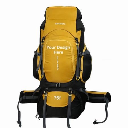 Yellow Customized 75 Litre Travel Backpack Camping Hiking Trekking Bag Rucksack With Rain Cover / Shoe Compartment