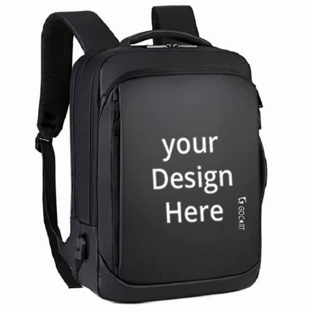 Black Customized Laptop Backpack Casual Daypacks Briefcase Convertible Business Travel Rucksack with USB Charging Port Large College Laptop Bag