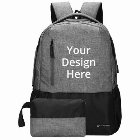 Grey Customized Casual Laptop Backpack with USB Charger (26 Litre, Fits upto 15" Laptop)