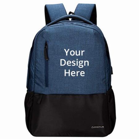 Navy Blue Customized Casual Laptop Backpack with USB Charger Port (46cm), 26 Litre College Bag