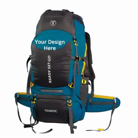 Blue Customized 75 L Rucksack Travel Backpack Camping Hiking Trekking Bag Rain Cover / Shoe Compartment
