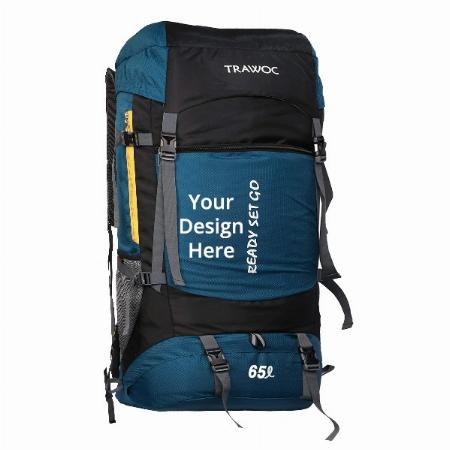 English Blue Customized 65Litre Travel Backpack Hiking Trekking Bag Camping Rucksack, Rain Cover / Shoe Compartment