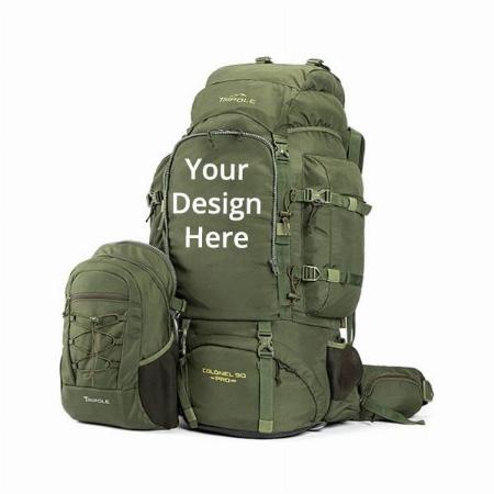 Green Customized Metal Frame Rucksack | Front Opening | Detachable Bag | Rain Cover (90 Liters)