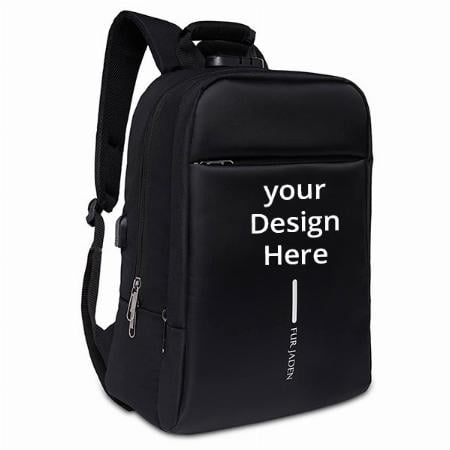 Black Customized Anti Theft Number Lock Backpack with 15.6 Inch Laptop Compartment, USB Charging Port &amp; Organizer Pocket