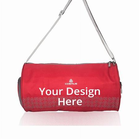Red Customized Gym Bag, Multipurpose Polyester Sports Bag with Shoe Compartment