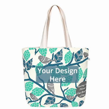 Nature Design Customized Large Canvas Tote Bag for Women with Zipper
