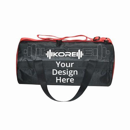 Red Black Customized Gym Bag with Carry Handel (Dimensions -45 x 24 x 24 cm, Weight- 300 gm, Material-Tetron)