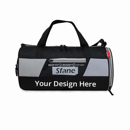 Grey Black Customized Leather Duffel Gym Bag with Shoe Compartment