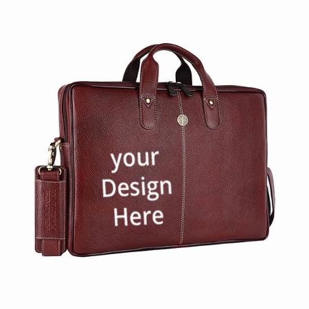 Brown Customized Genuine Leather Laptop Bag for Men with Adjustable Shoulder Strap