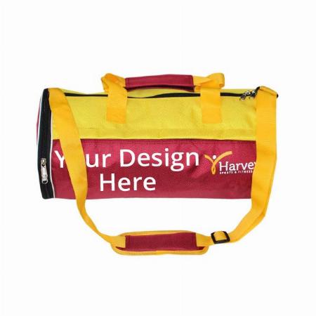 Maroon-Yellow Customized Gym Bag, Waterproof, Round Sports Duffel Bag with Shoe Compartment