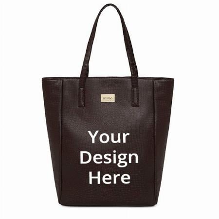 Dark Brown Customized PU Leather Women Tote Shoulder Travel Hand Bag